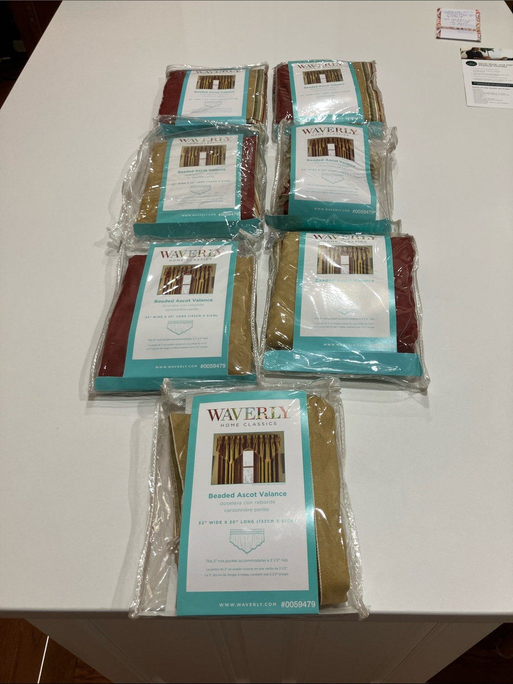 Waverly Striped Valances  in Burgundy, Tan and Green Accents (7 in all)